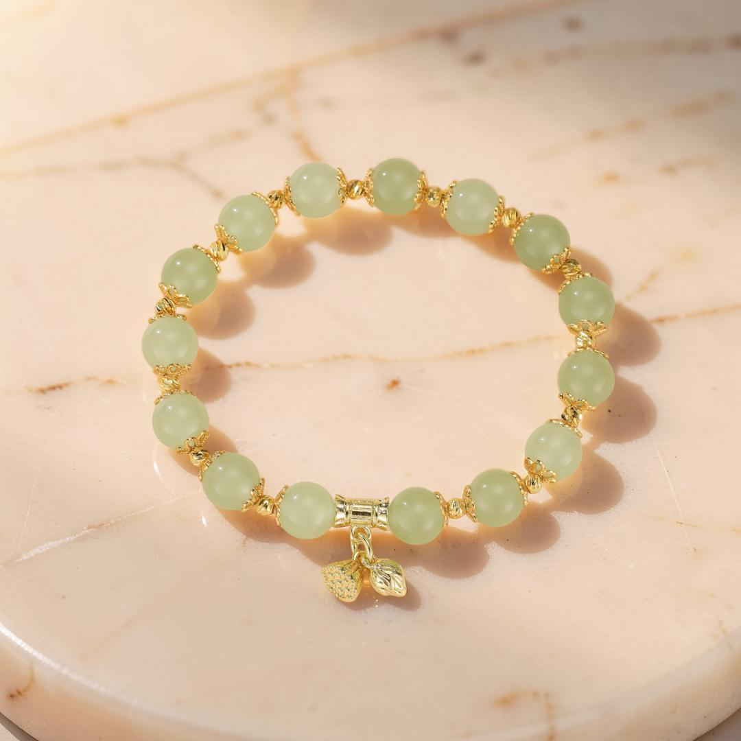 Bracelet Lotus en Jade – Sérénité Pure, Argent Plaqué Or