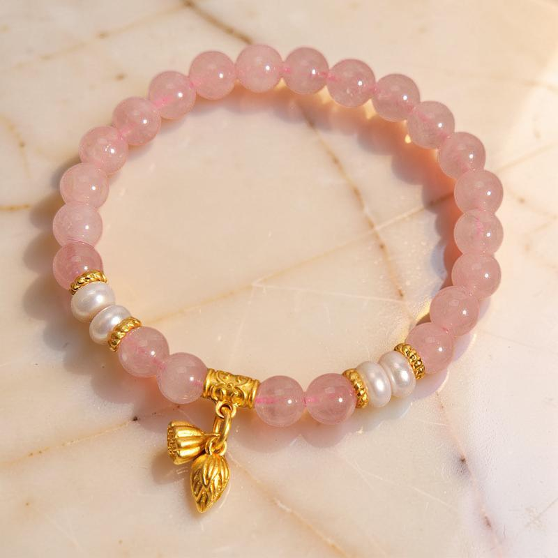 Bracelet Lotus en Quartz Rose – Douceur Lotus