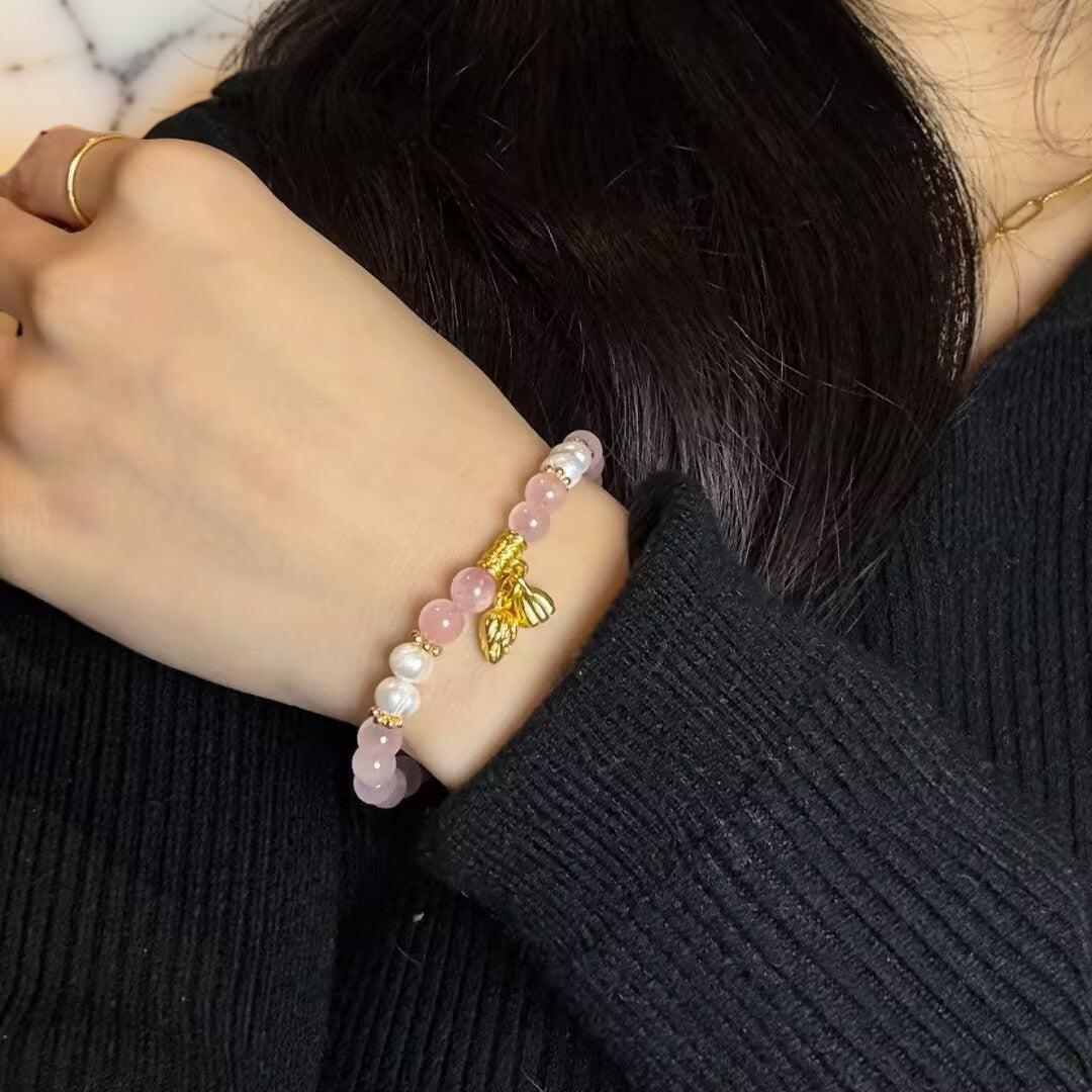 Bracelet Lotus en Quartz Rose – Douceur Lotus