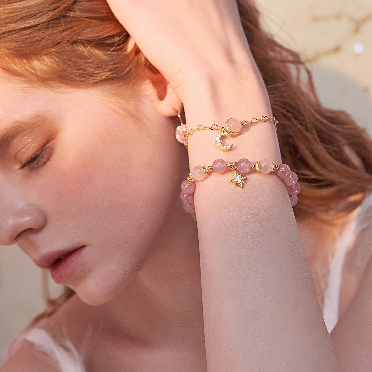 Bracelet Lune et Étoile Quartz Fraise - Finesse