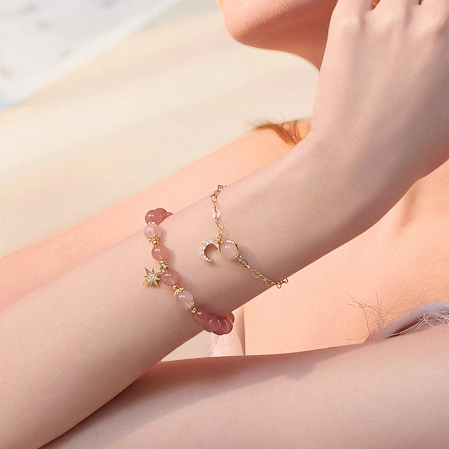 Bracelet Lune et Étoile Quartz Fraise - Finesse