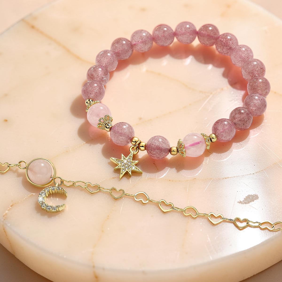 Bracelet Lune et Étoile Quartz Fraise - Finesse