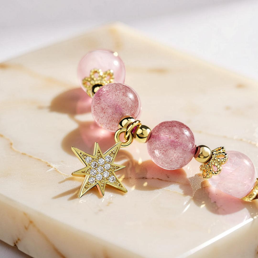 Bracelet Lune et Étoile Quartz Fraise - Finesse