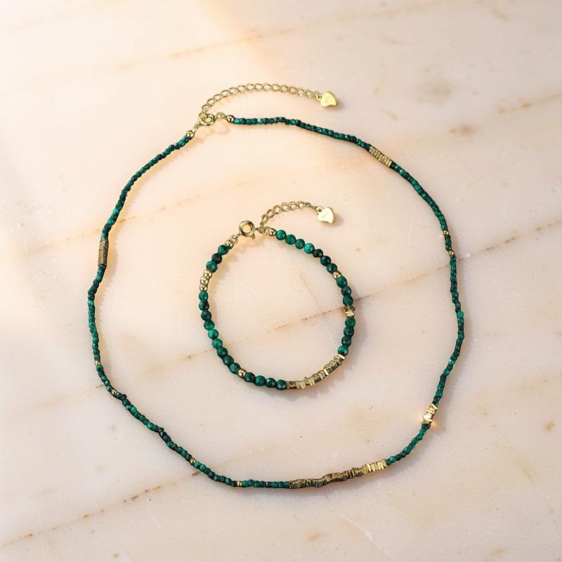 Bracelet Malachite – Charme Vintage, Argent Plaqué Or