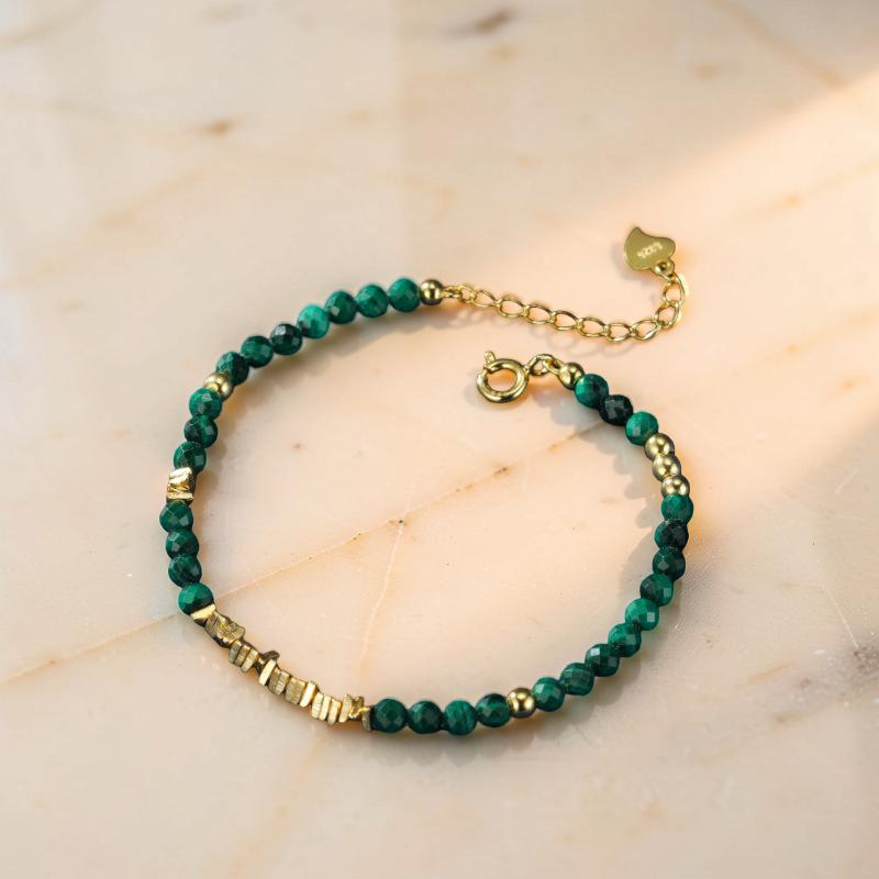 Bracelet Malachite – Charme Vintage, Argent Plaqué Or