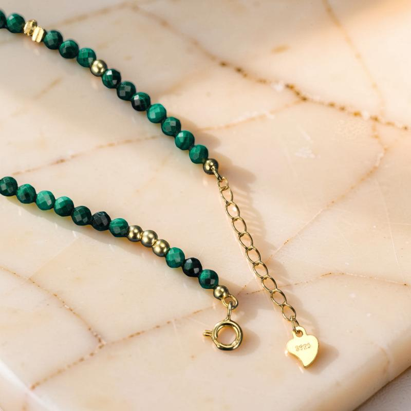 Bracelet Malachite – Charme Vintage, Argent Plaqué Or