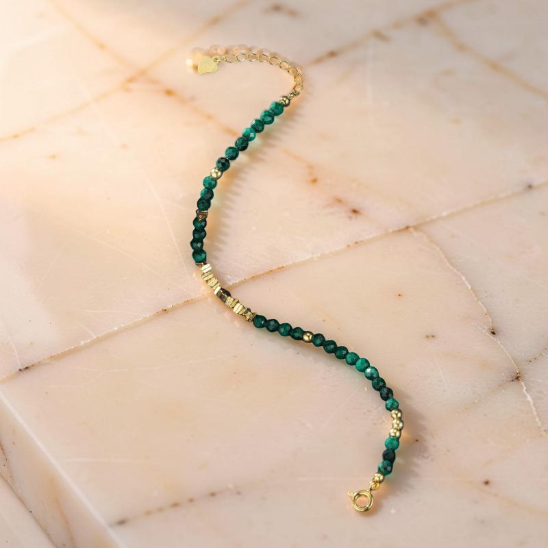 Bracelet Malachite – Charme Vintage, Argent Plaqué Or