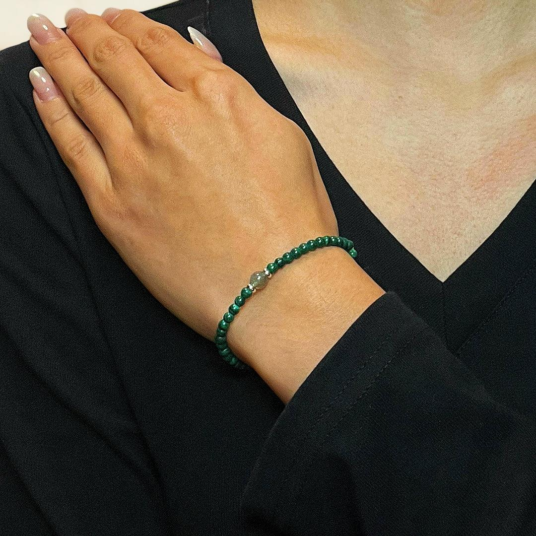 Bracelet Malachite – Harmonie Intérieure, Argent
