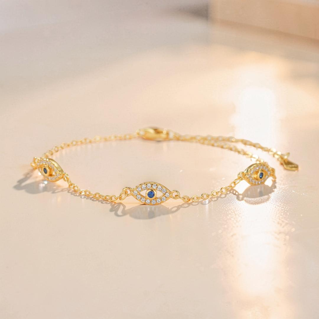 Bracelet Mauvais Œil – Bouclier d'Énergie, Argent Plaqué Or