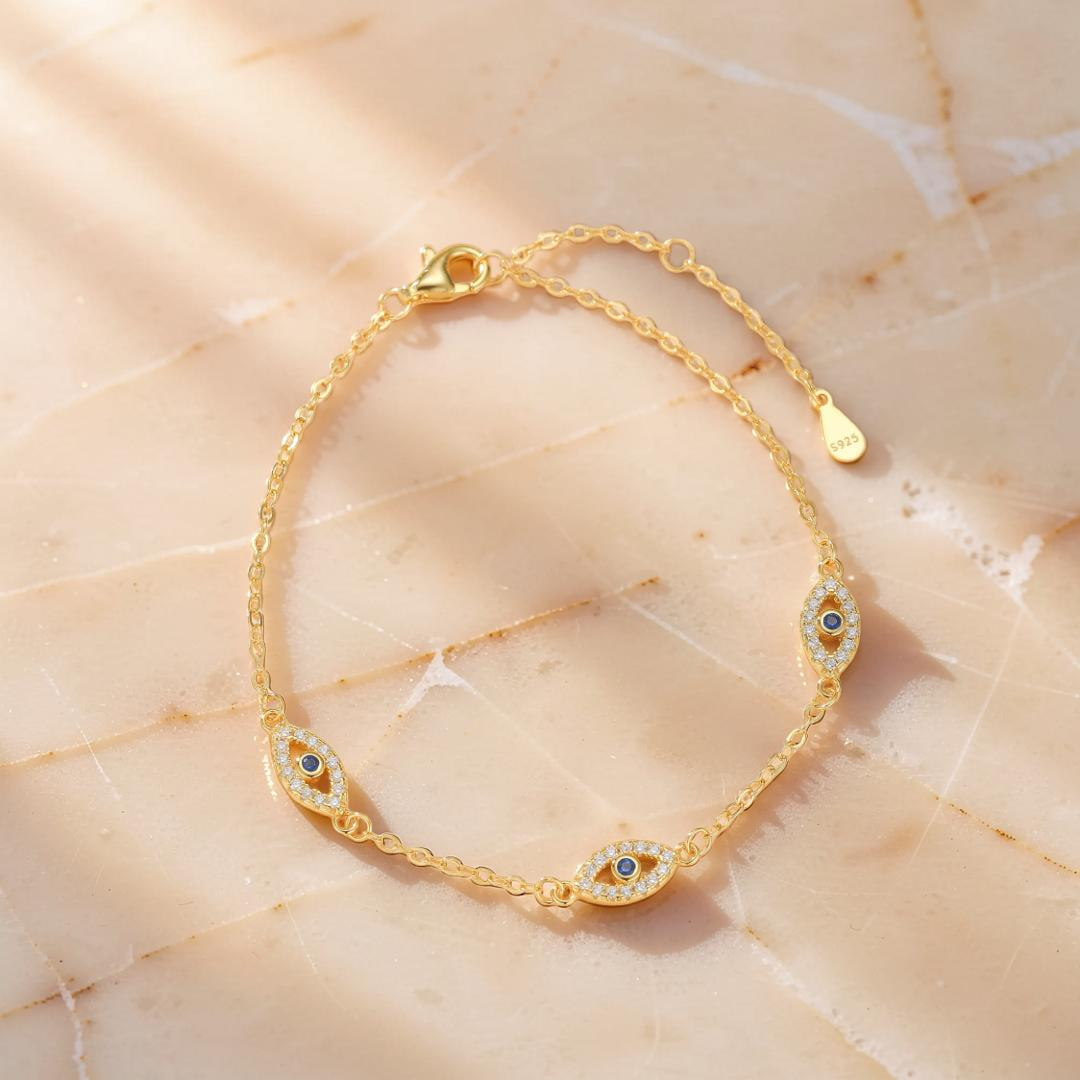 Bracelet Mauvais Œil – Bouclier d'Énergie, Argent Plaqué Or
