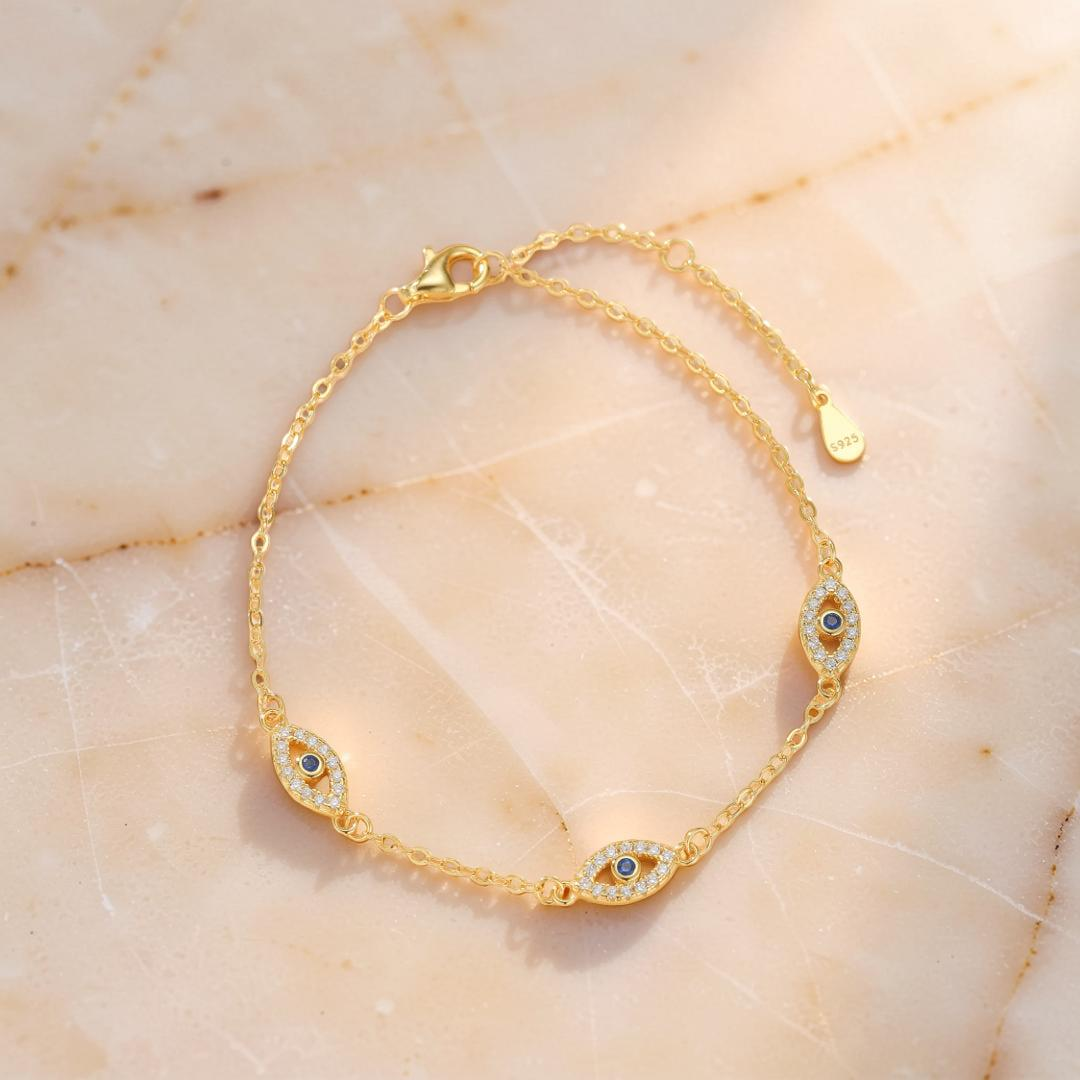 Bracelet Mauvais Œil – Bouclier d'Énergie, Argent Plaqué Or