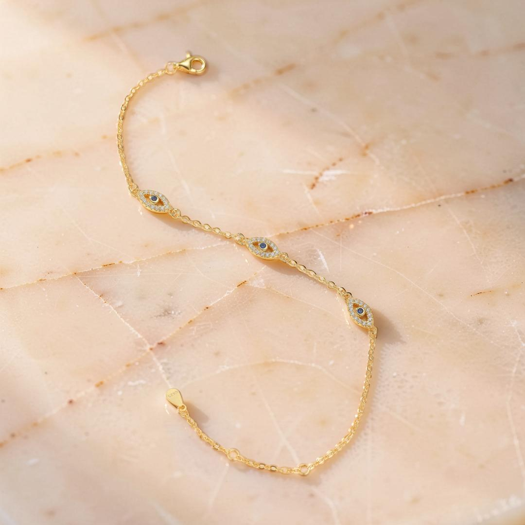 Bracelet Mauvais Œil – Bouclier d'Énergie, Argent Plaqué Or
