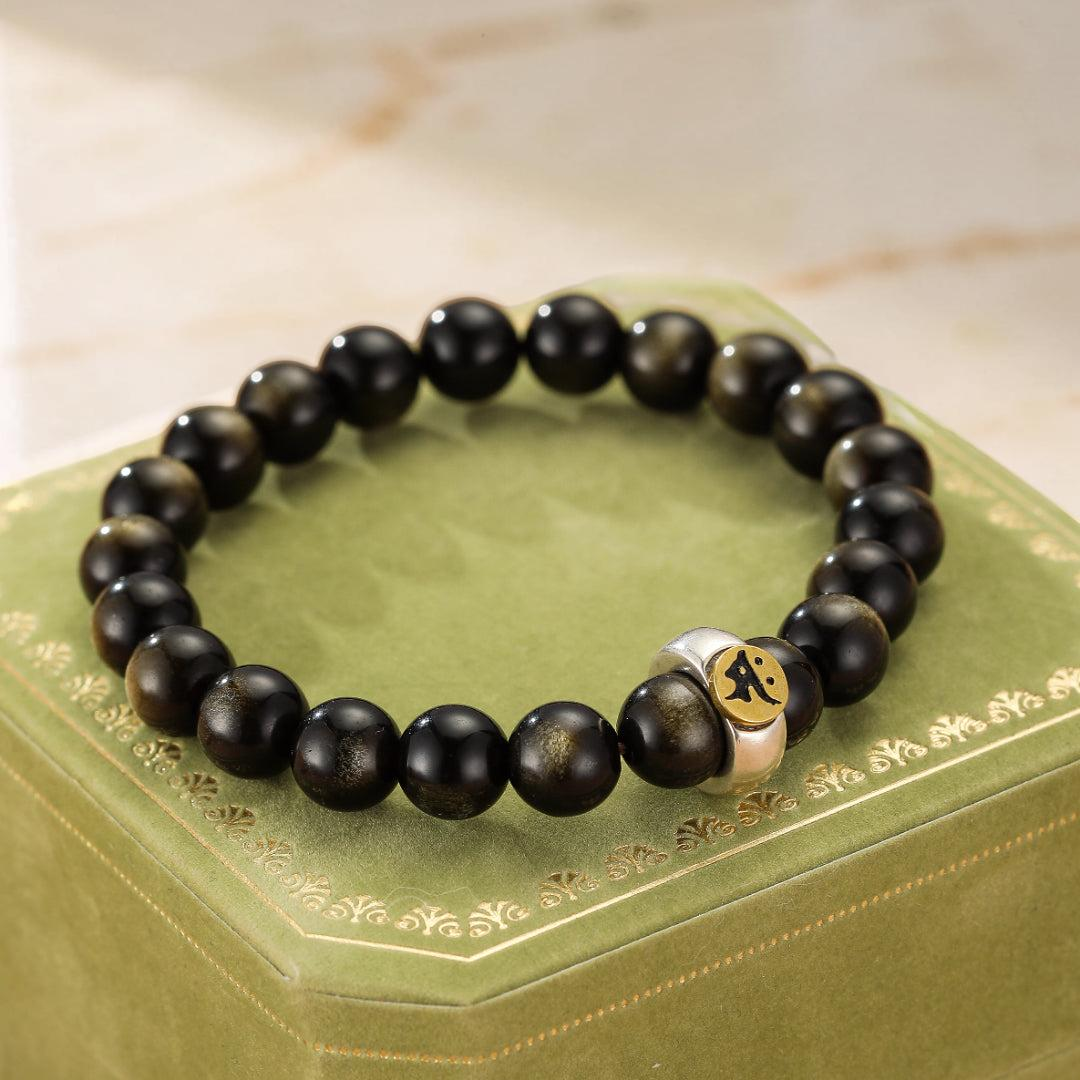 Bracelet Obsidienne Cheval/Coq – Force Intérieure, Argent