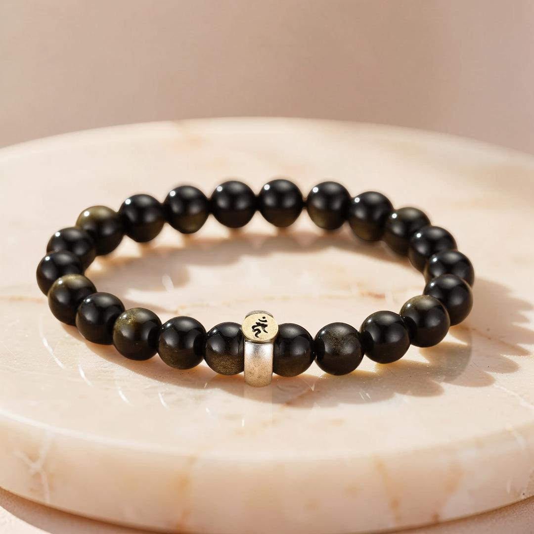 Bracelet Obsidienne Cheval/Coq – Force Intérieure, Argent