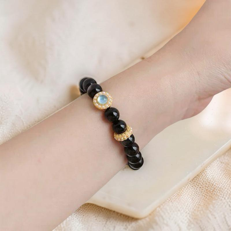 Bracelet Obsidienne et Aigue Marine – Éclat Marin
