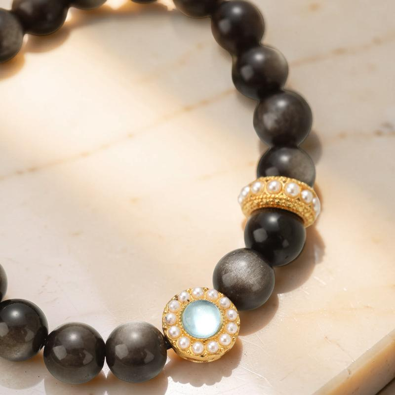 Bracelet Obsidienne et Aigue Marine – Éclat Marin