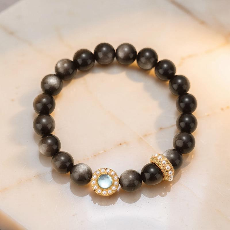 Bracelet Obsidienne et Aigue Marine – Éclat Marin