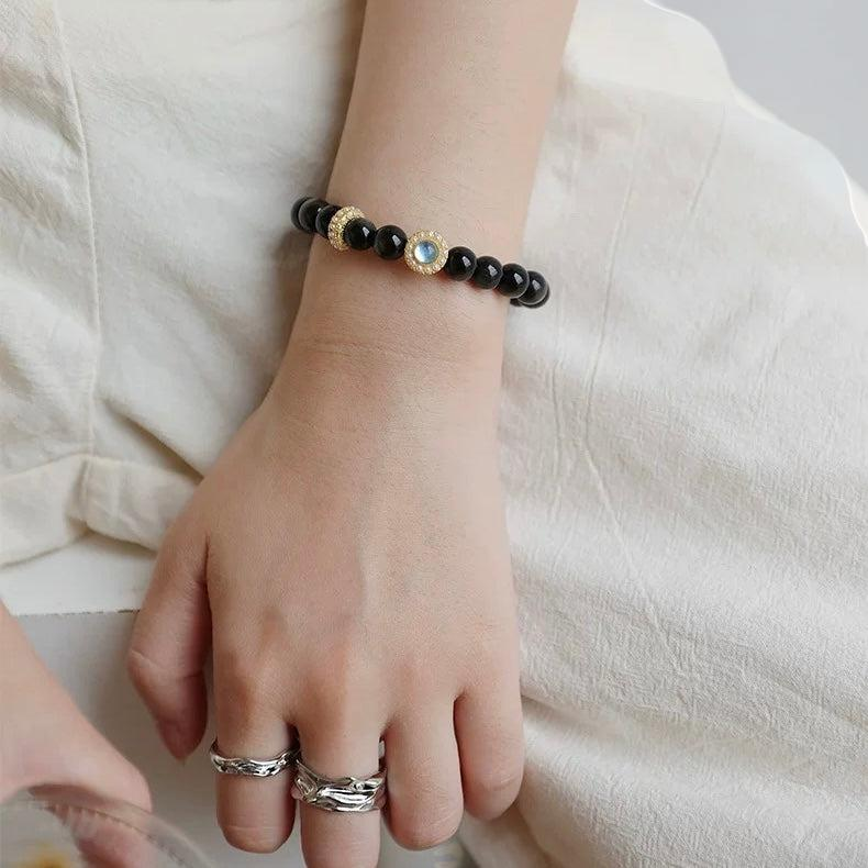 Bracelet Obsidienne et Aigue Marine – Éclat Marin