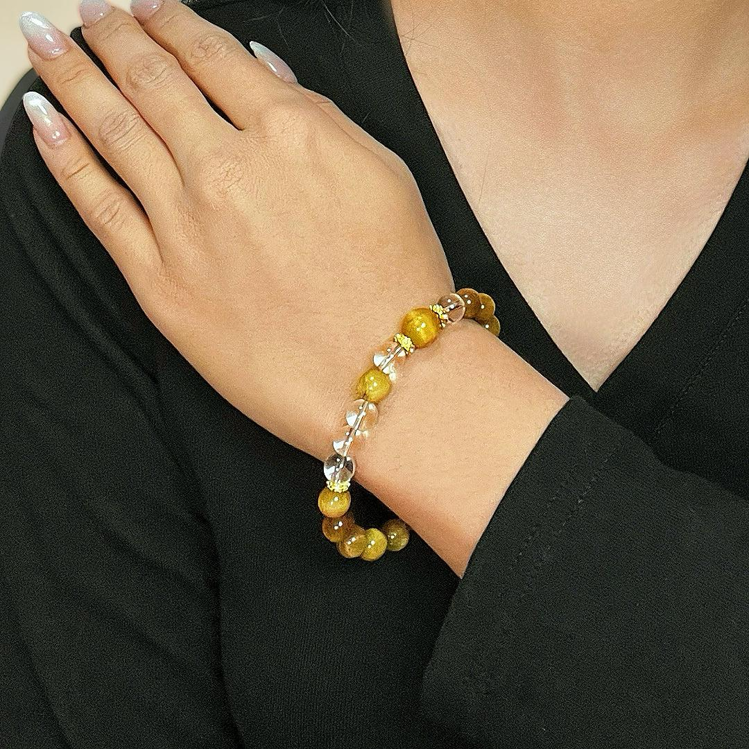 Bracelet Œil de Tigre et Cristal de Roche – Force Féminine