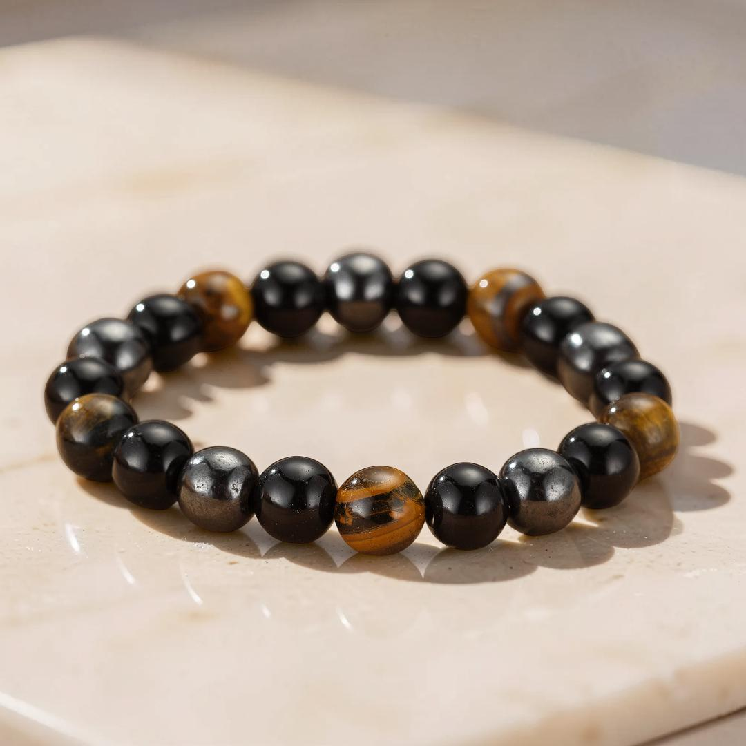 Bracelet Œil de Tigre et Hématite – Force Intérieure