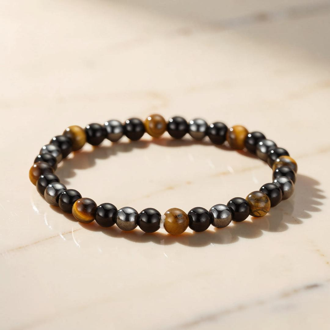 Bracelet Œil de Tigre et Hématite – Force Intérieure