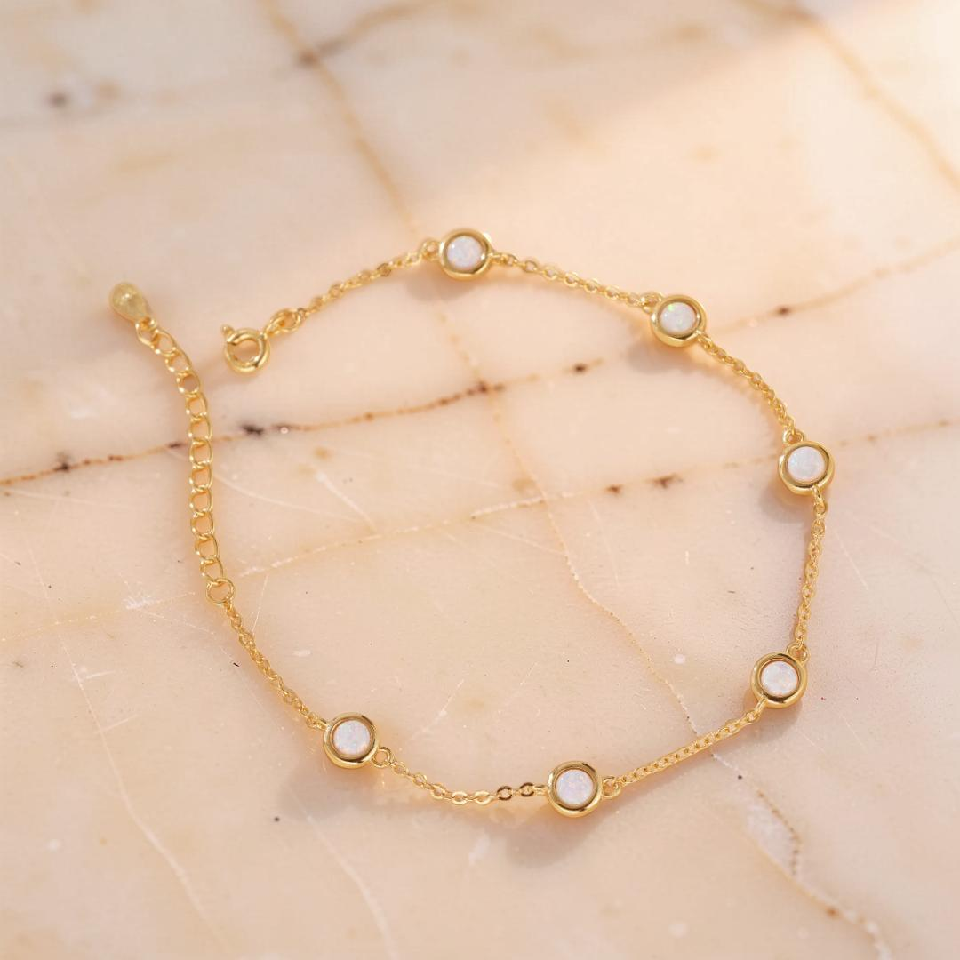 Bracelet Opale – Éclat de Neige, Argent Plaqué Or