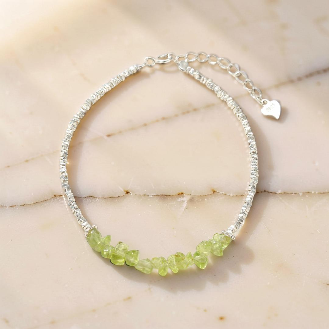 Bracelet Péridot – Onde Végétale, Argent