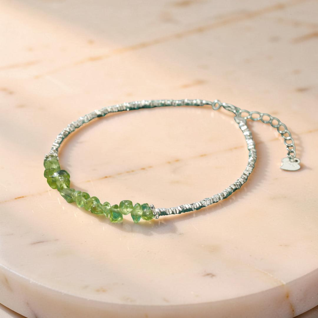 Bracelet Péridot – Onde Végétale, Argent