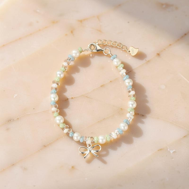 Bracelet Perle, Cristal de Roche et Céramique – Danse des Ombres, Argent