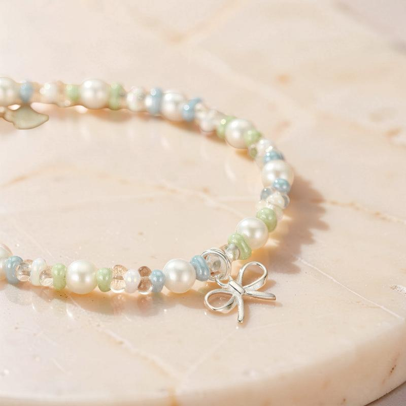 Bracelet Perle, Cristal de Roche et Céramique – Danse des Ombres, Argent