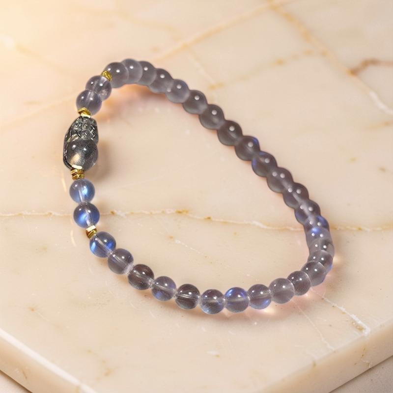 Bracelet Pi Xiu Pierre de Lune et Labradorite – Magie Nocturne, Argent Plaqué Or
