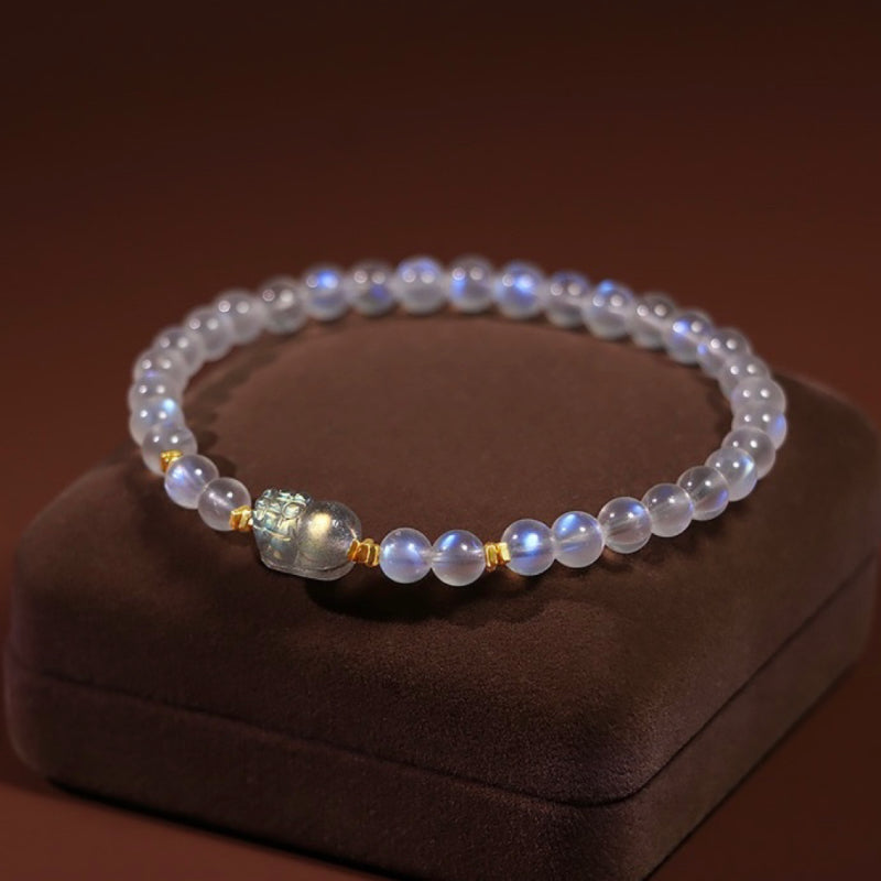Bracelet Pi Xiu Pierre de Lune et Labradorite – Magie Nocturne, Argent Plaqué Or