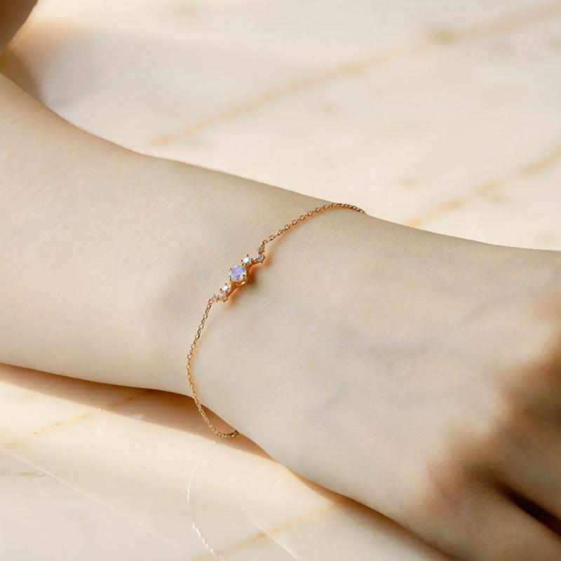 Bracelet Pierre de Lune – Éblouissement, Argent Plaqué Or