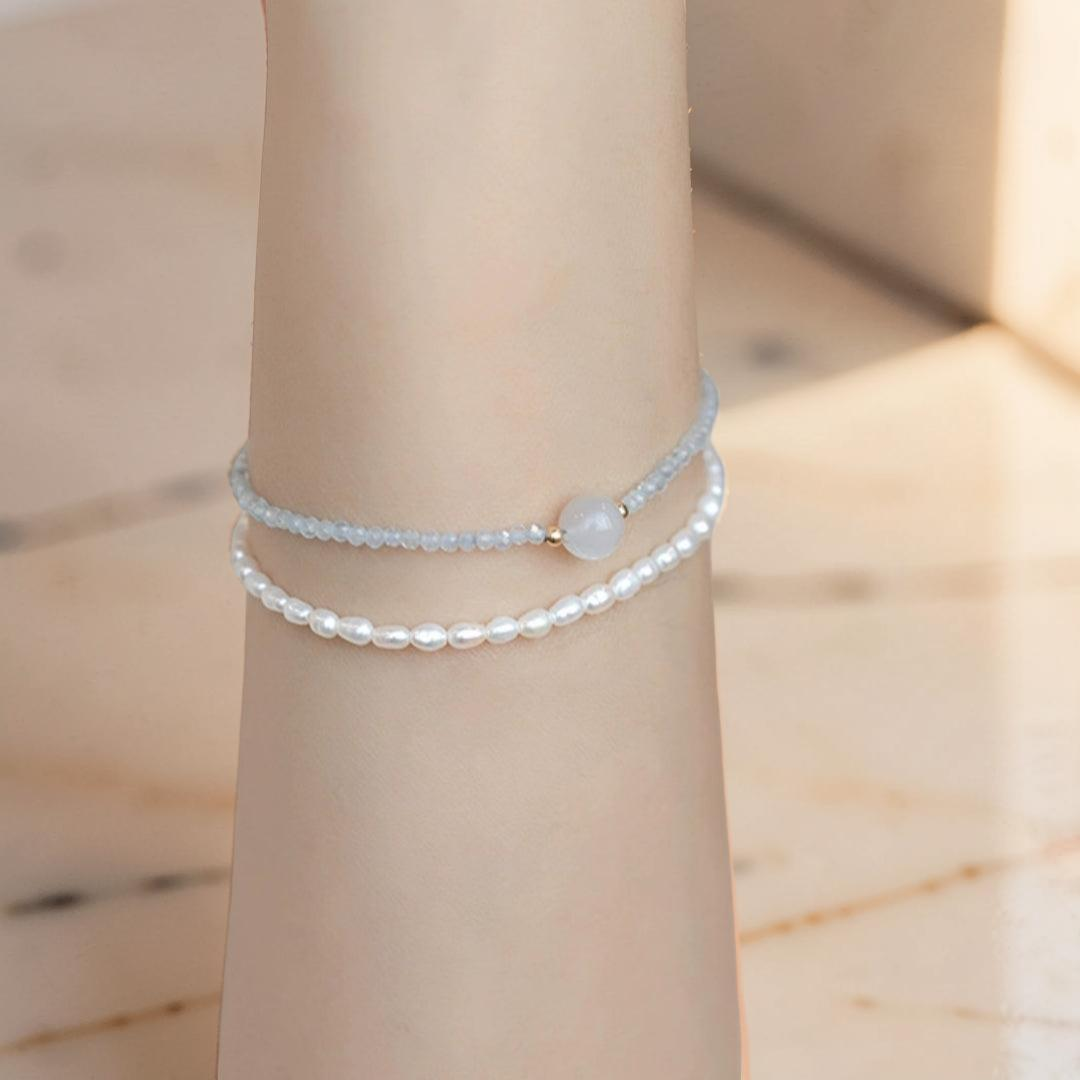 Bracelet Pierre de Lune et Aigue Marine – Rêverie des Flots