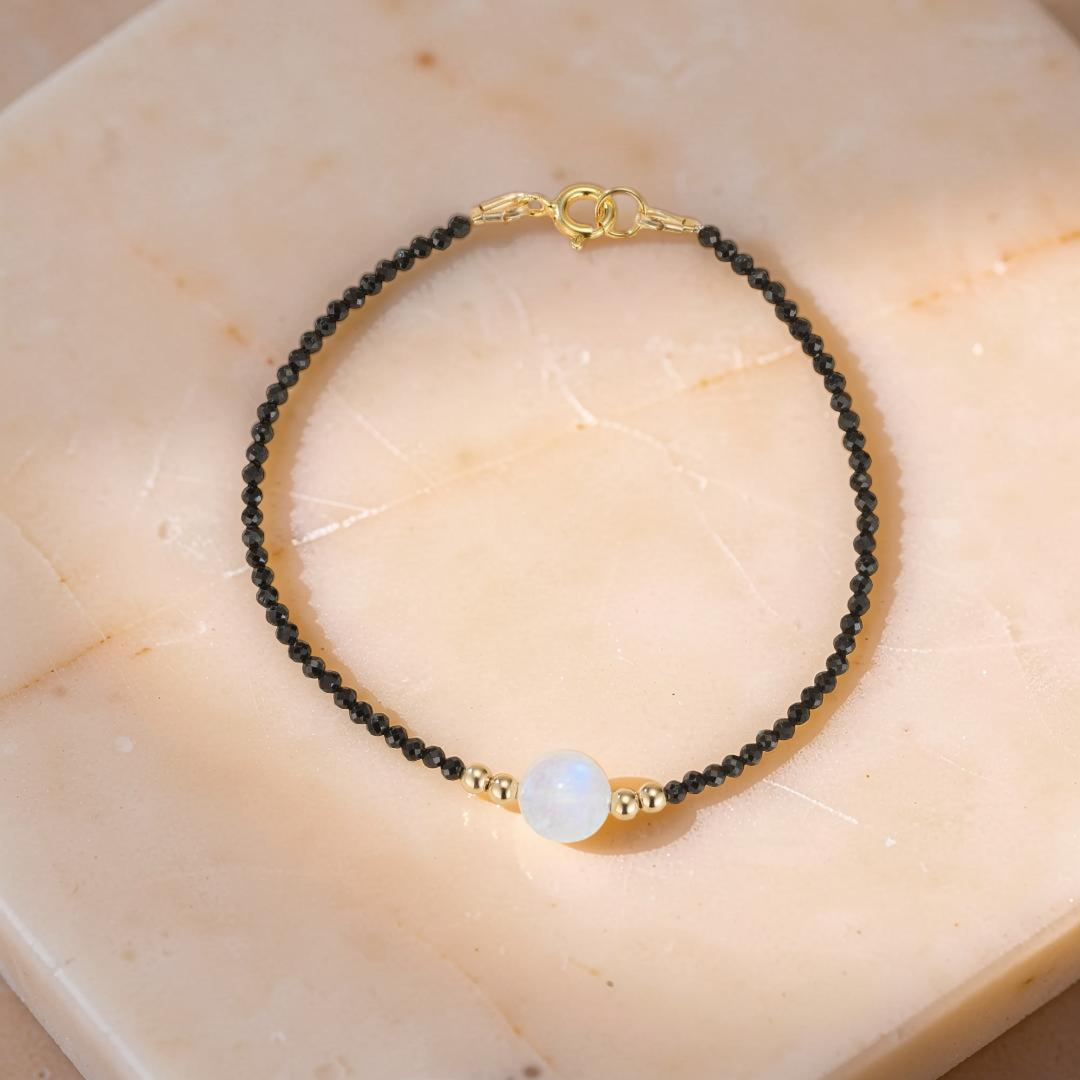 Bracelet Pierre de Lune et Spinelle – Lumière, Plaqué Or