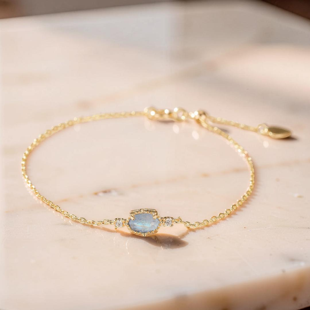Bracelet Pierre de Lune – Luna, Argent Plaqué Or