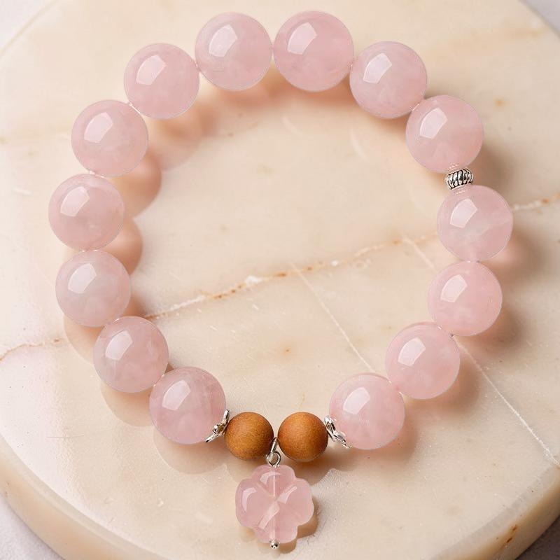 Bracelet Quartz Rose – Douceur Florale, Argent