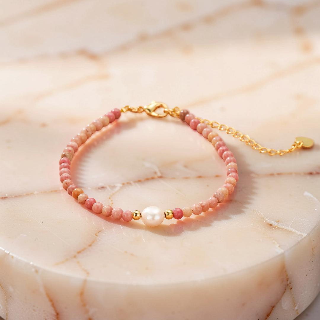Bracelet Rhodonite et Perles – Élégance Rose