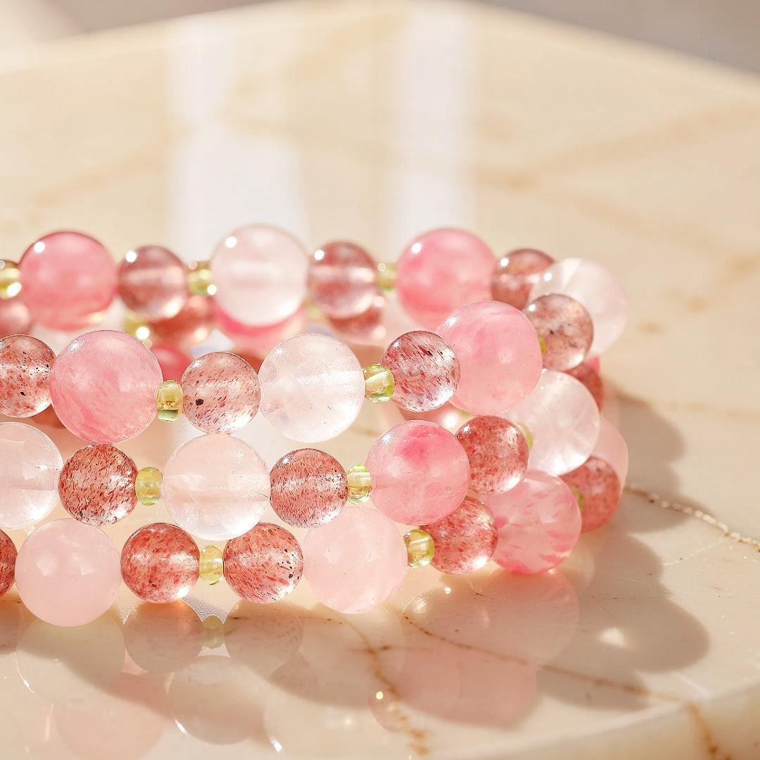 Bracelet Rhodonite et Pierres naturelles – Fleurs de Printemps
