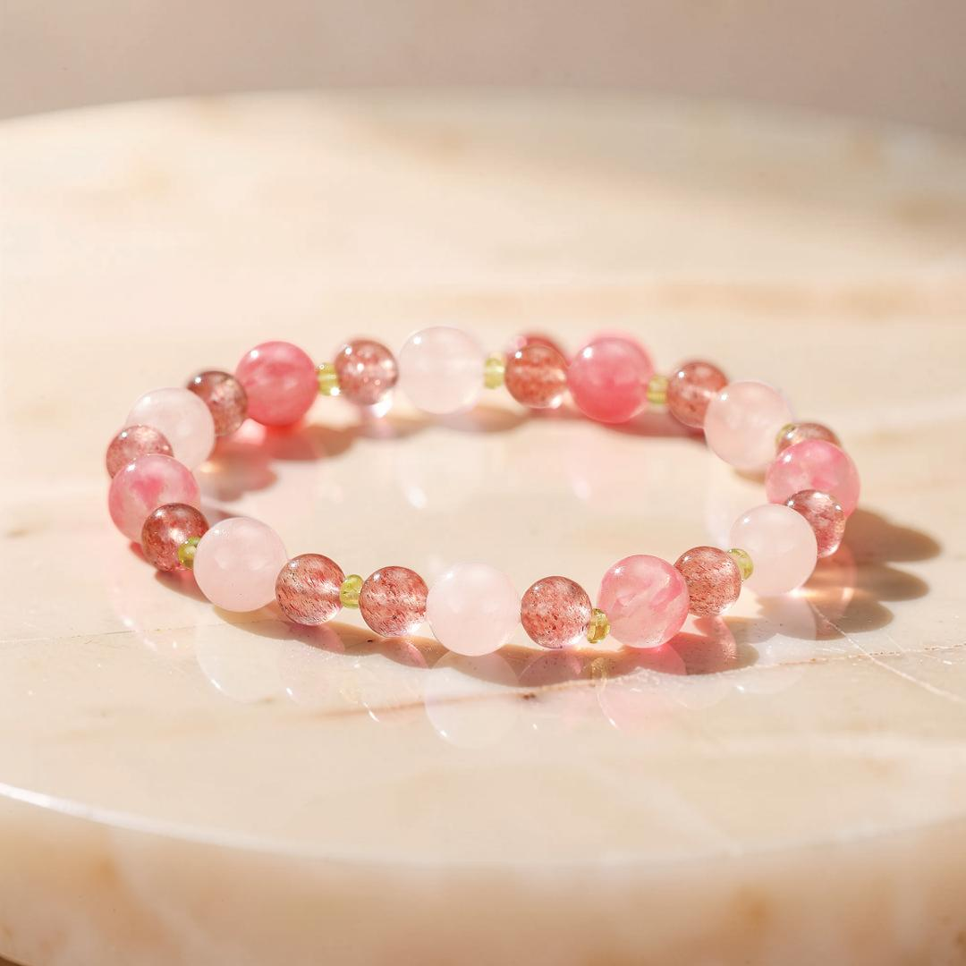 Bracelet Rhodonite et Pierres naturelles – Fleurs de Printemps