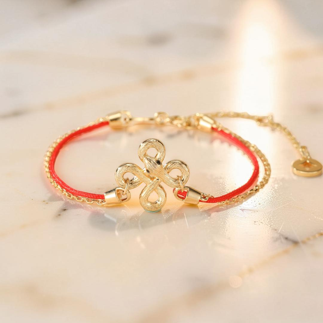 Bracelet Serpent Fil Rouge – Lien Sacré, Argent Plaqué Or