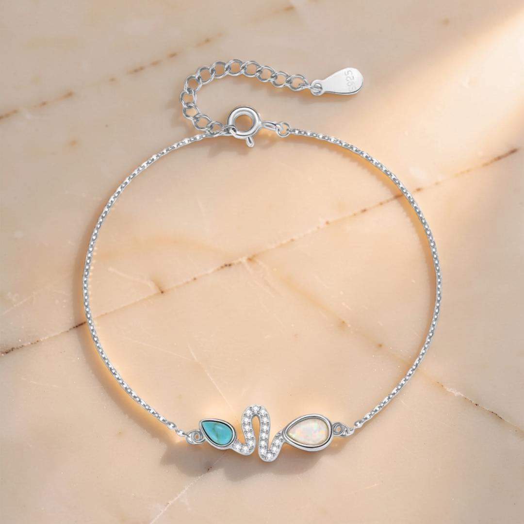 Bracelet Serpent Opale et Turquoise – Larmes de Lagon, Argent 925