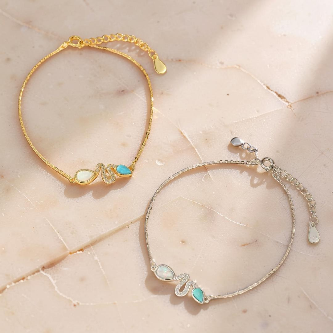Bracelet Serpent Opale et Turquoise – Larmes de Lagon, Argent 925