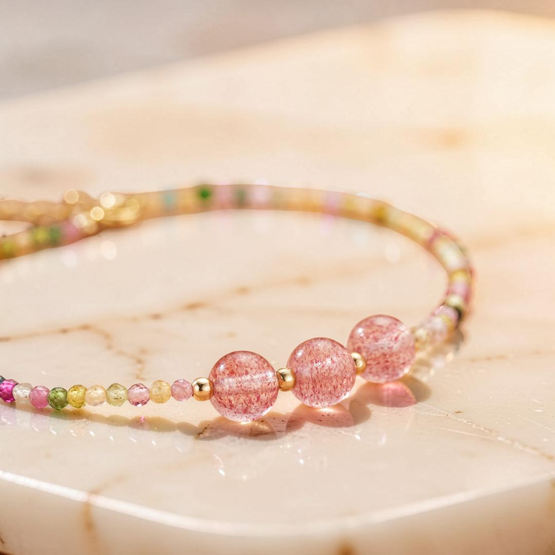 Bracelet Tourmaline et Quartz Fraise – Délicate Énergie