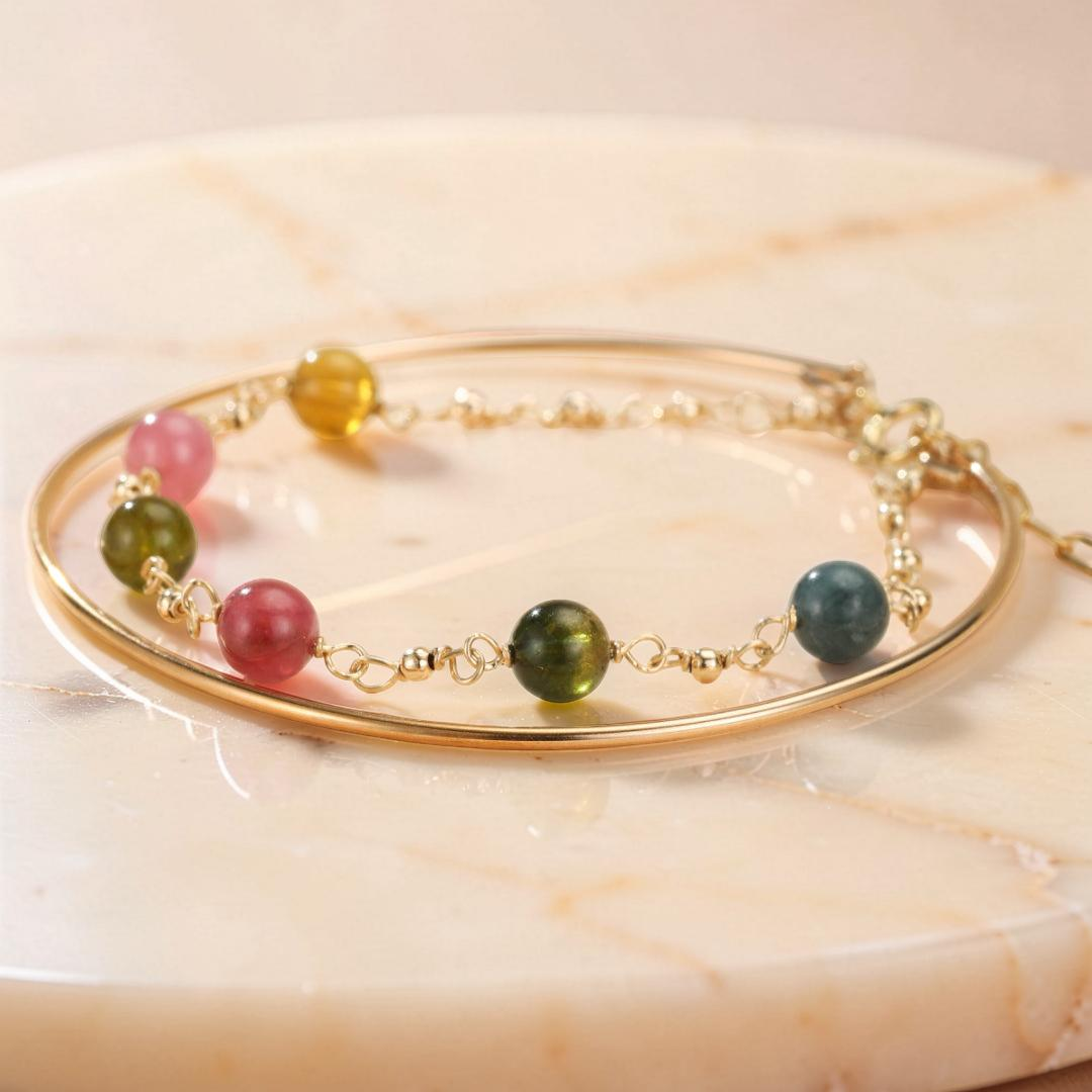 Bracelet Tourmaline – Harmonie Cosmique, Plaqué Or 14k