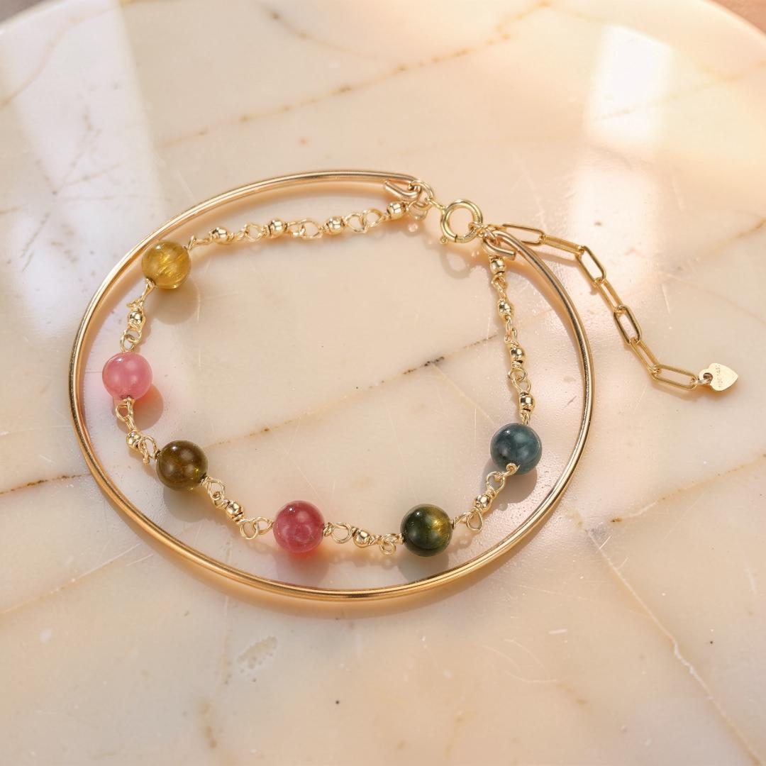 Bracelet Tourmaline – Harmonie Cosmique, Plaqué Or 14k