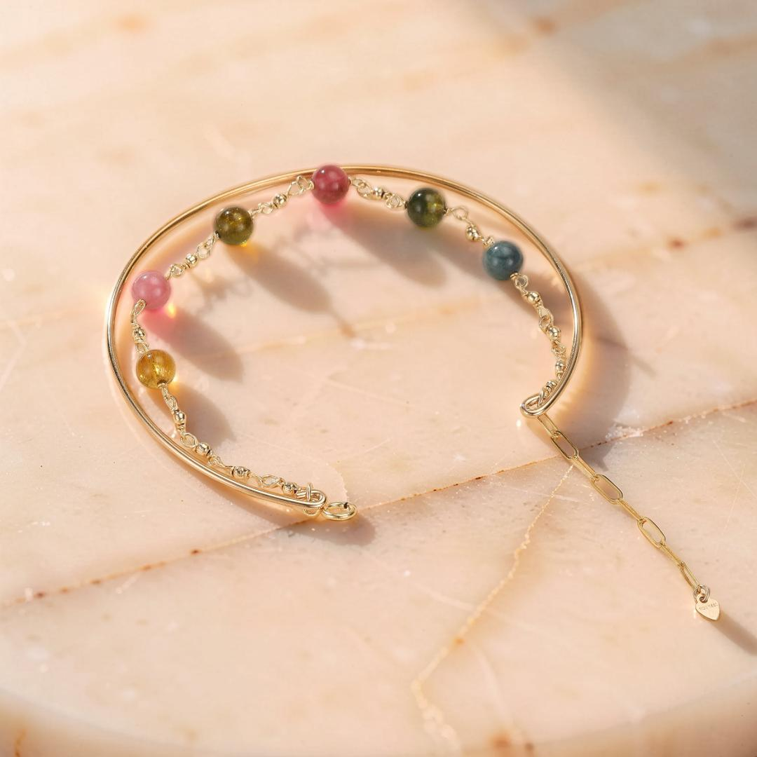 Bracelet Tourmaline – Harmonie Cosmique, Plaqué Or 14k