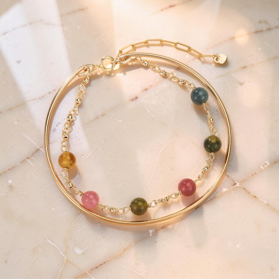 Bracelet Tourmaline – Harmonie Cosmique, Plaqué Or 14k