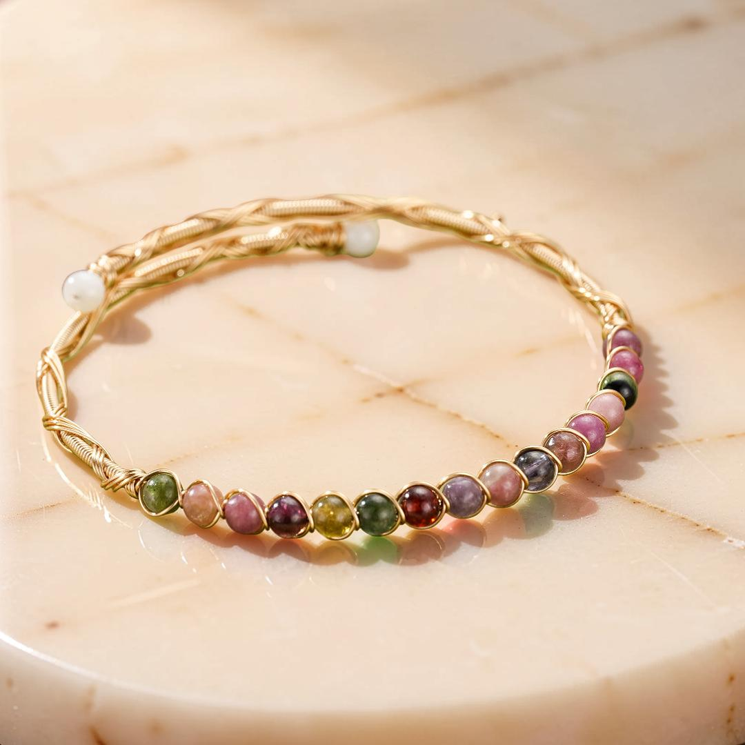 Bracelet Tourmaline – Harmonie d’Éclats, Argent Plaqué Or 14K