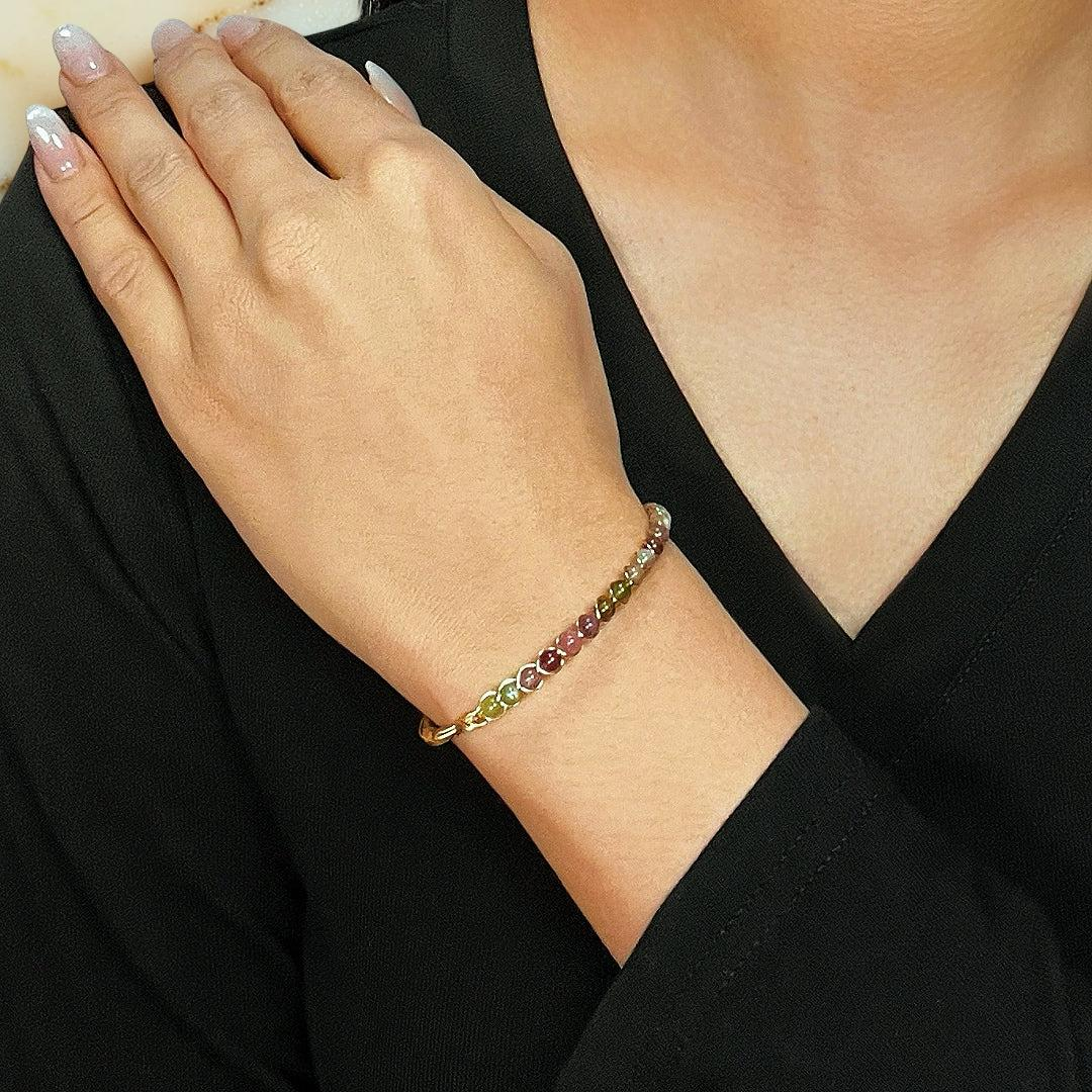 Bracelet Tourmaline – Harmonie d’Éclats, Argent Plaqué Or 14K